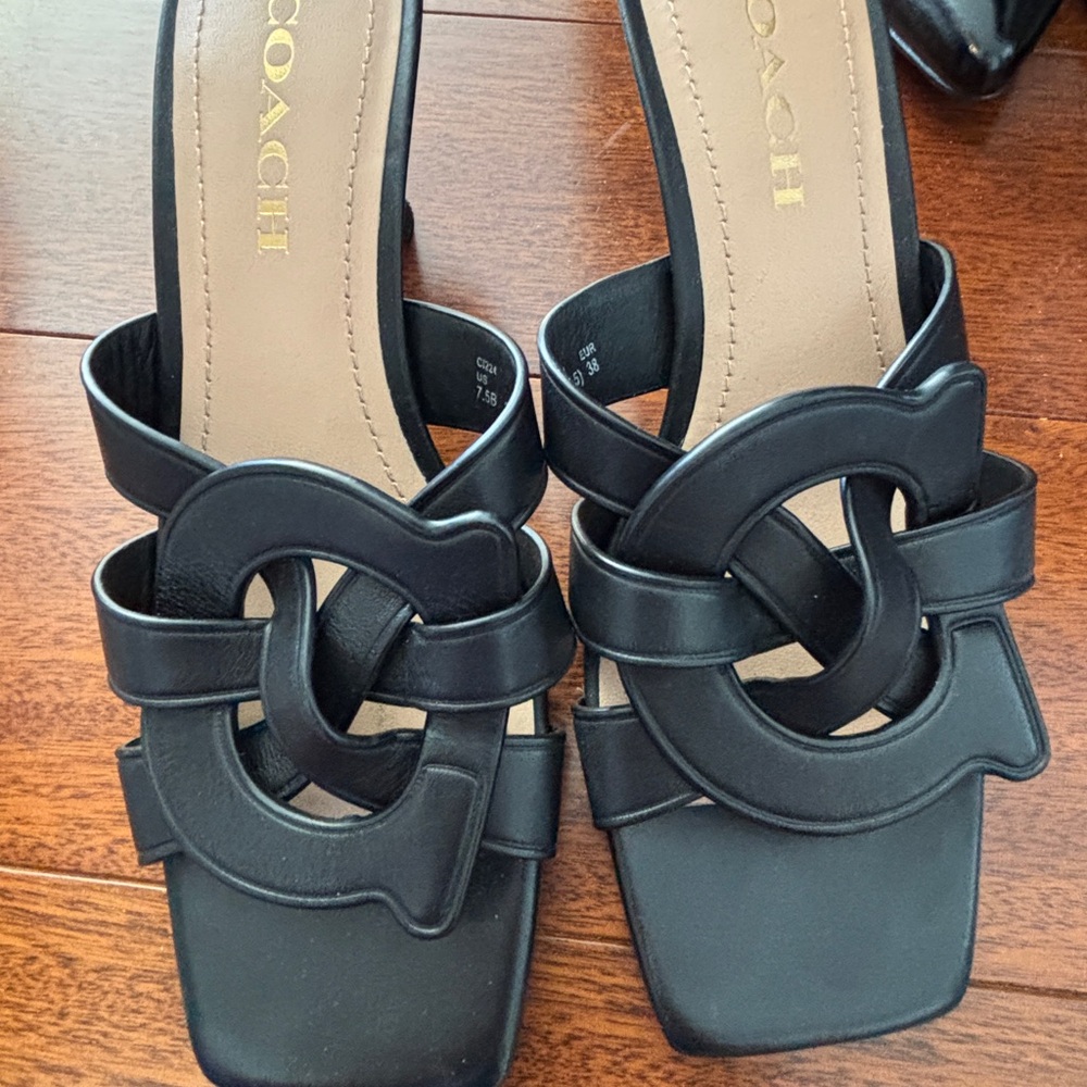 Coach Black Leather Sandals